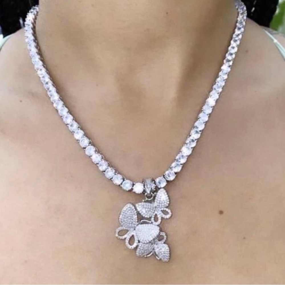Butterfly tennis necklace ,cz